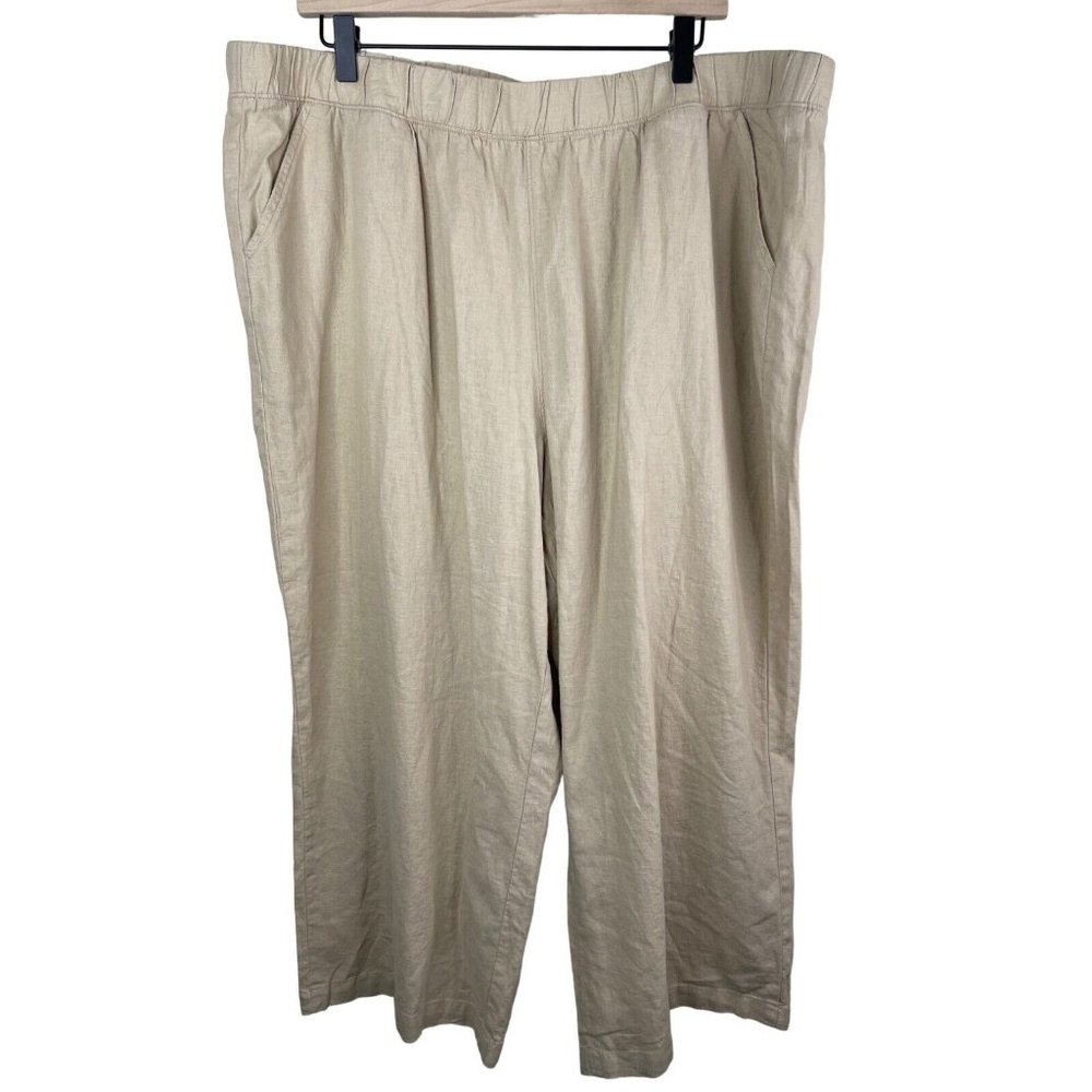 Croft Barrow Crop Pants Wide Leg Twill Womens Plus Size 18W Tan NWOT Pull On